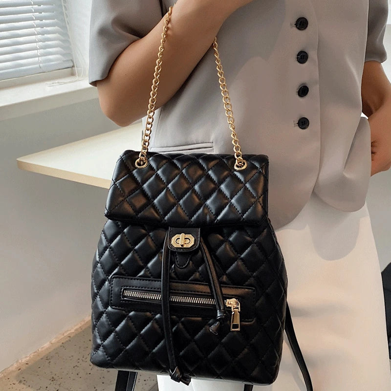 Lattice Backpack for Girls Women Sac A Dos Chain Travel Bag