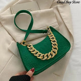 Leather Handbags Metal Chain Shoulder Bag Women Office Party Handbag