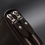 Brown Leather Men's Clutch Business Purse Double Zipper Wallet