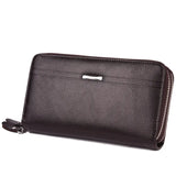 Brown Leather Men's Clutch Business Purse Double Zipper Wallet