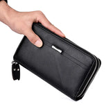Brown Leather Men's Clutch Business Purse Double Zipper Wallet