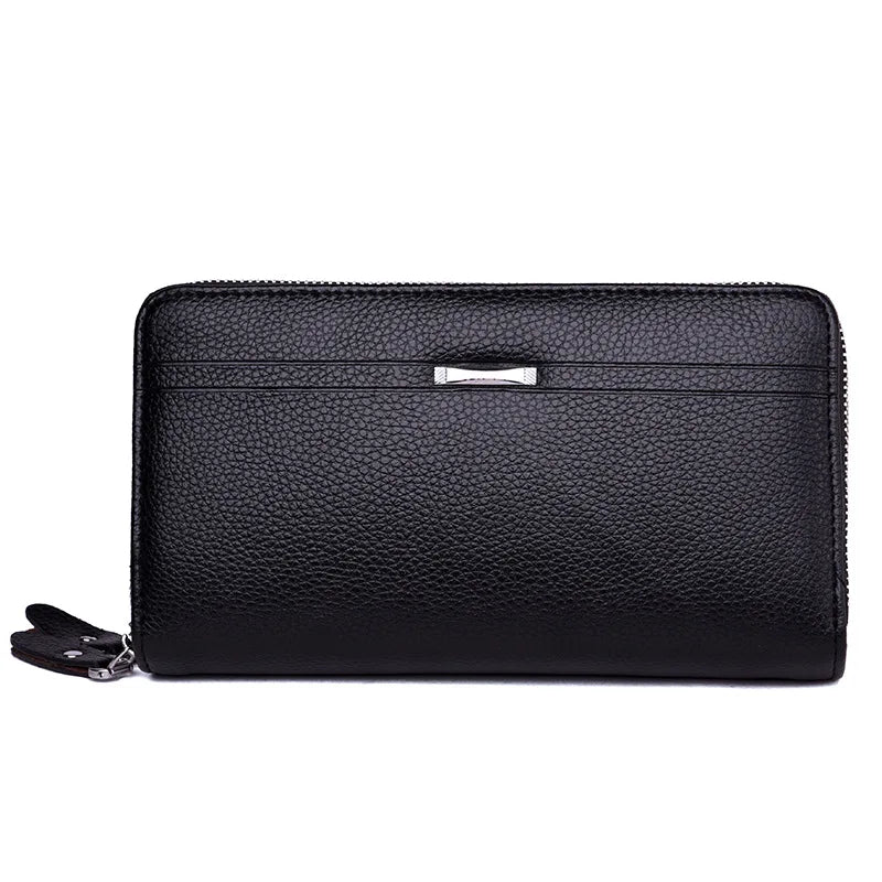 Brown Leather Men's Clutch Business Purse Double Zipper Wallet