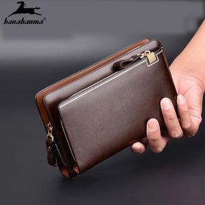 Men's Double Zipper Clutch Wallet Retro Handbag Business