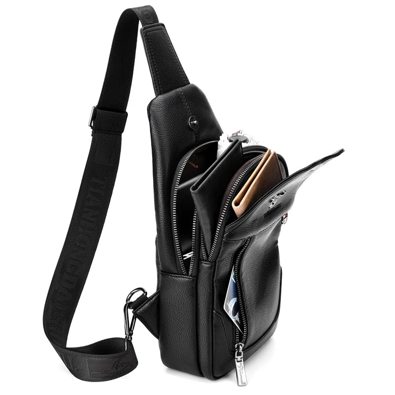 Men Leather Messenger Bag Chest Pack Vintage Crossbody Shoulder Bag
