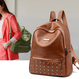 Rivets PU Backpack Women Teenage Student Waterproof School Bag
