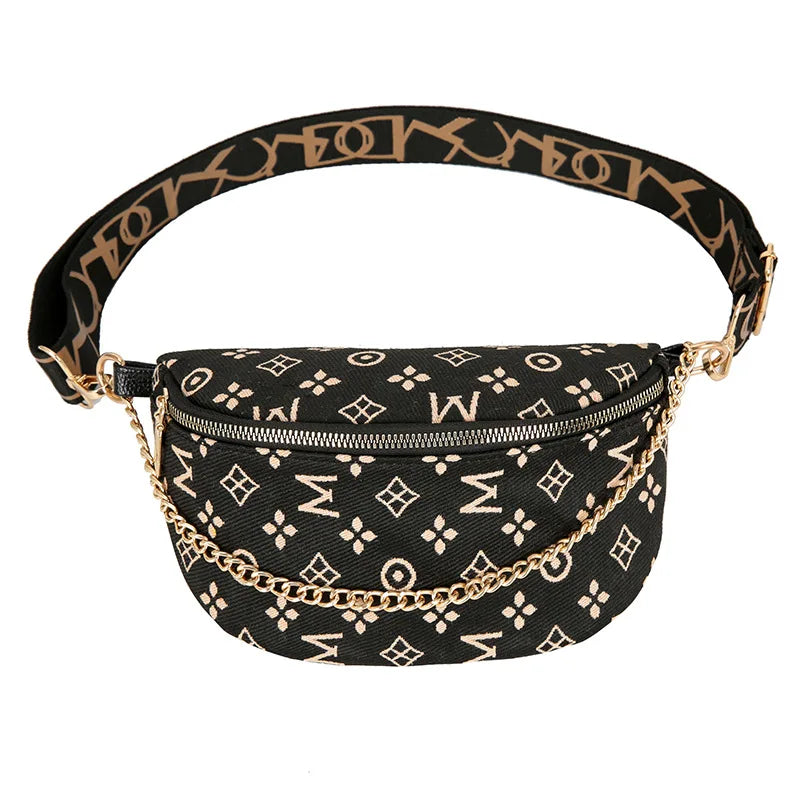 Canvas Chain Chest Bag Lady Belt Bag Purse Lipstick Bag