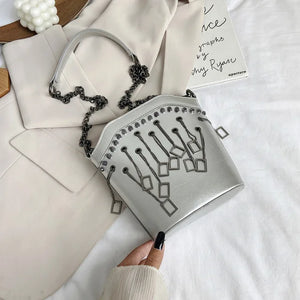 Rivet Bucket Bag Chain Tassel Crossbody Mini Purse Shoulder Bag