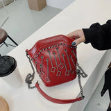 Rivet Bucket Bag Chain Tassel Crossbody Mini Purse Shoulder Bag