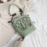 Rivet Bucket Bag Chain Tassel Crossbody Mini Purse Shoulder Bag