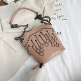 Rivet Bucket Bag Chain Tassel Crossbody Mini Purse Shoulder Bag