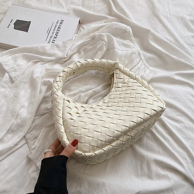 Small PU Leather Woven Tote Bags Women's Shoulder Bag