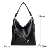 Soft Leather Ladies Messenger Bag High Capacity Tassel Handbag