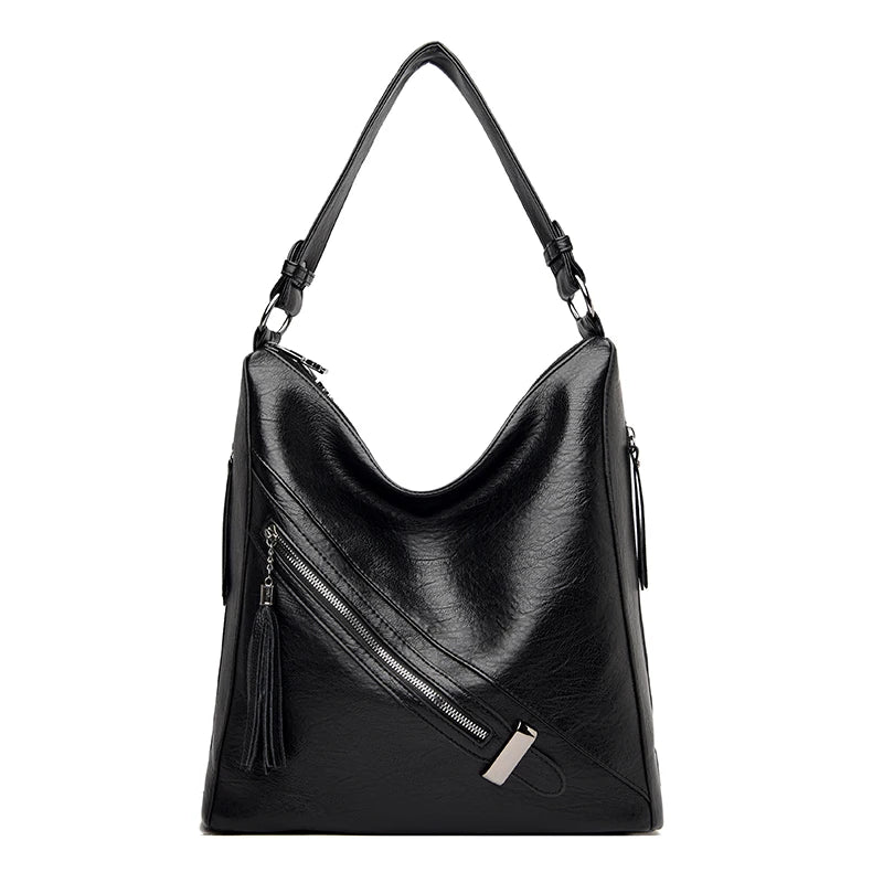 Soft Leather Ladies Messenger Bag High Capacity Tassel Handbag