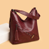 Soft Leather Ladies Messenger Bag High Capacity Tassel Handbag