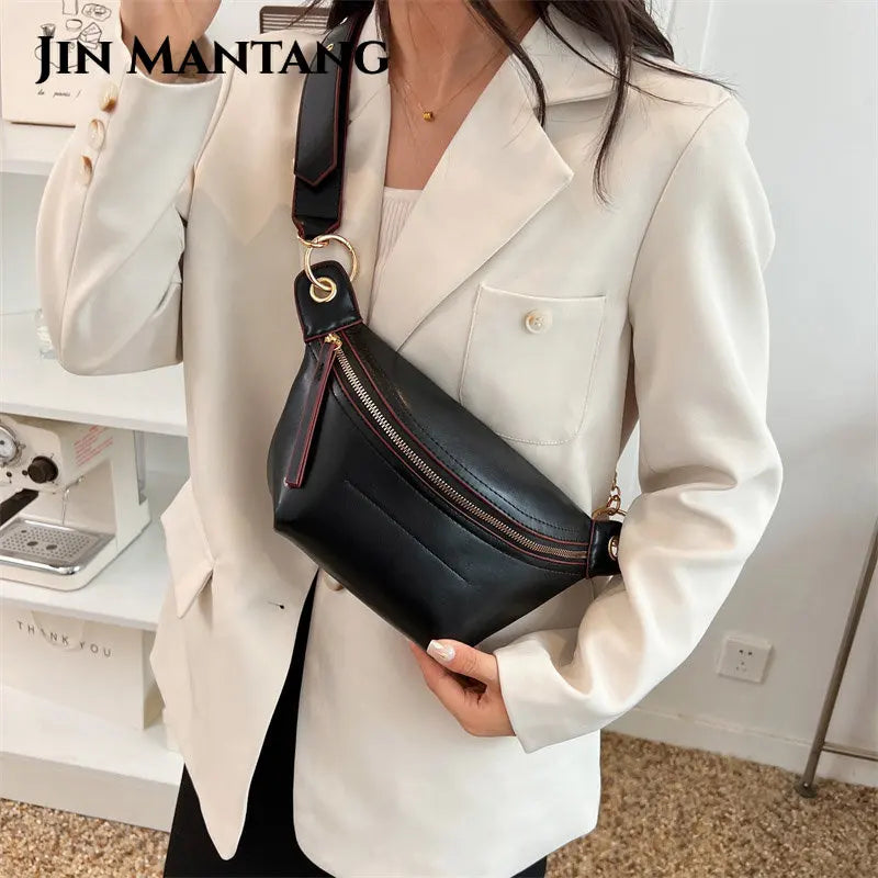 Casual PU Leather Chest Bag for Women Crossbody Waist Pack