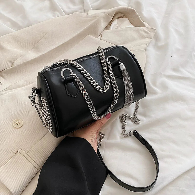 Tassel Crossbody Bag Thick Chain Rivet Messenger Bag