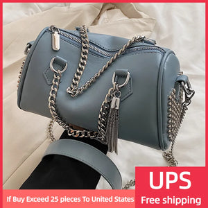 Tassel Crossbody Bag Thick Chain Rivet Messenger Bag