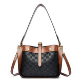 Plaid Leather Shoulder Crossbody Tote Bag for Women