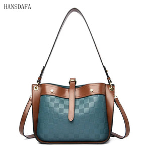 Plaid Leather Shoulder Crossbody Tote Bag for Women