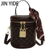 Winter High PU Leather Women's Handbag Cylinder Shoulder Bag