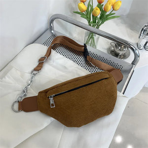 Corduroy Fanny Pack Female Chest Bags Belt Bag Women's
