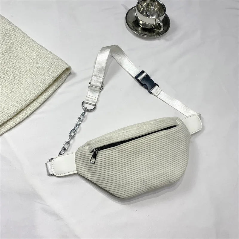 Corduroy Fanny Pack Female Chest Bags Belt Bag Women's