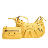 Rivet Half Moon Hobo Bags with Mini Purse Lady Shoulder Bag Punk Style Handbag