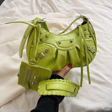 Rivet Half Moon Hobo Bags with Mini Purse Lady Shoulder Bag Punk Style Handbag