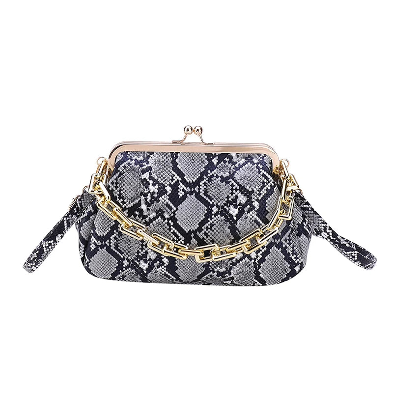 Snake Pattern Shoulder Bag Retro Crossbody Chain Handbag Satchel