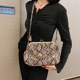 Snake Pattern Shoulder Bag Retro Crossbody Chain Handbag Satchel