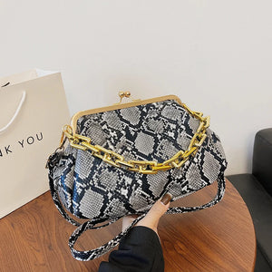 Snake Pattern Shoulder Bag Retro Crossbody Chain Handbag Satchel