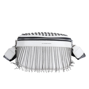 Tassel Leather Waist Bag Rivet Desing Large Capacity Crossbody Chest Pack Purses