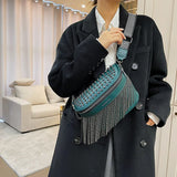 Tassel Leather Waist Bag Rivet Desing Large Capacity Crossbody Chest Pack Purses
