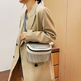 Tassel Leather Waist Bag Rivet Desing Large Capacity Crossbody Chest Pack Purses