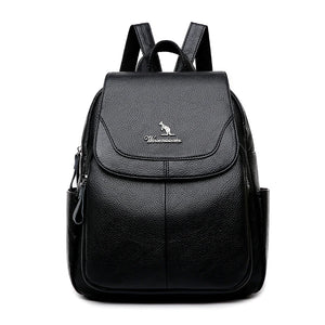 Women Leather School Backpack High Capacity Travel Bag