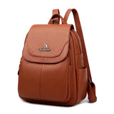 Women Leather School Backpack High Capacity Travel Bag