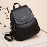 Women Leather School Backpack High Capacity Travel Bag