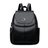 Women Leather School Backpack High Capacity Travel Bag