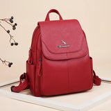 Women Leather School Backpack High Capacity Travel Bag