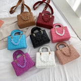 Quilted Crossbody Bag Small Square Leather Shoulder Handbag