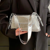 Women Crocodile Leather Shoulder Bag Armpit Handbag Crossbody Evening Clutch