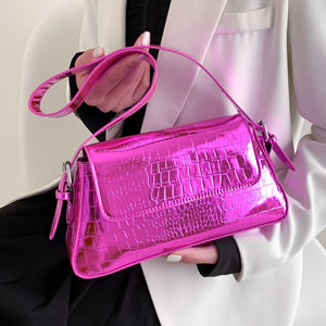 Women Crocodile Leather Shoulder Bag Armpit Handbag Crossbody Evening Clutch