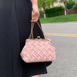 Women Shoulder Bag Summer Weave Bag Lady Clamp Evening Bag Handbag