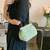 Women Shoulder Bag Summer Weave Bag Lady Clamp Evening Bag Handbag