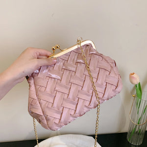 Women Shoulder Bag Summer Weave Bag Lady Clamp Evening Bag Handbag