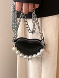 Heart Beading Shoulder Crossbody Bag Women's Pu Leather Handbag