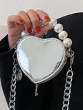 Heart Beading Shoulder Crossbody Bag Women's Pu Leather Handbag