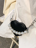 Heart Beading Shoulder Crossbody Bag Women's Pu Leather Handbag