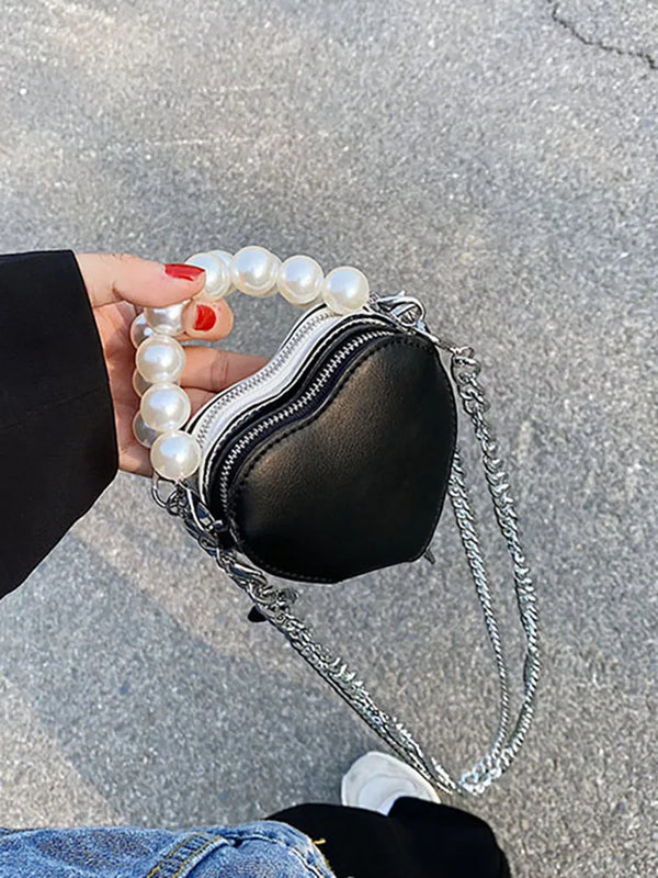Heart Beading Shoulder Crossbody Bag Women's Pu Leather Handbag