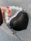 Heart Beading Shoulder Crossbody Bag Women's Pu Leather Handbag